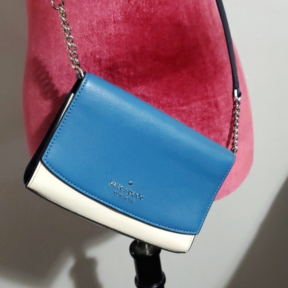 Kate Spade Crossbody Color Block Purse Blue & Cream - Picture 1 of 9